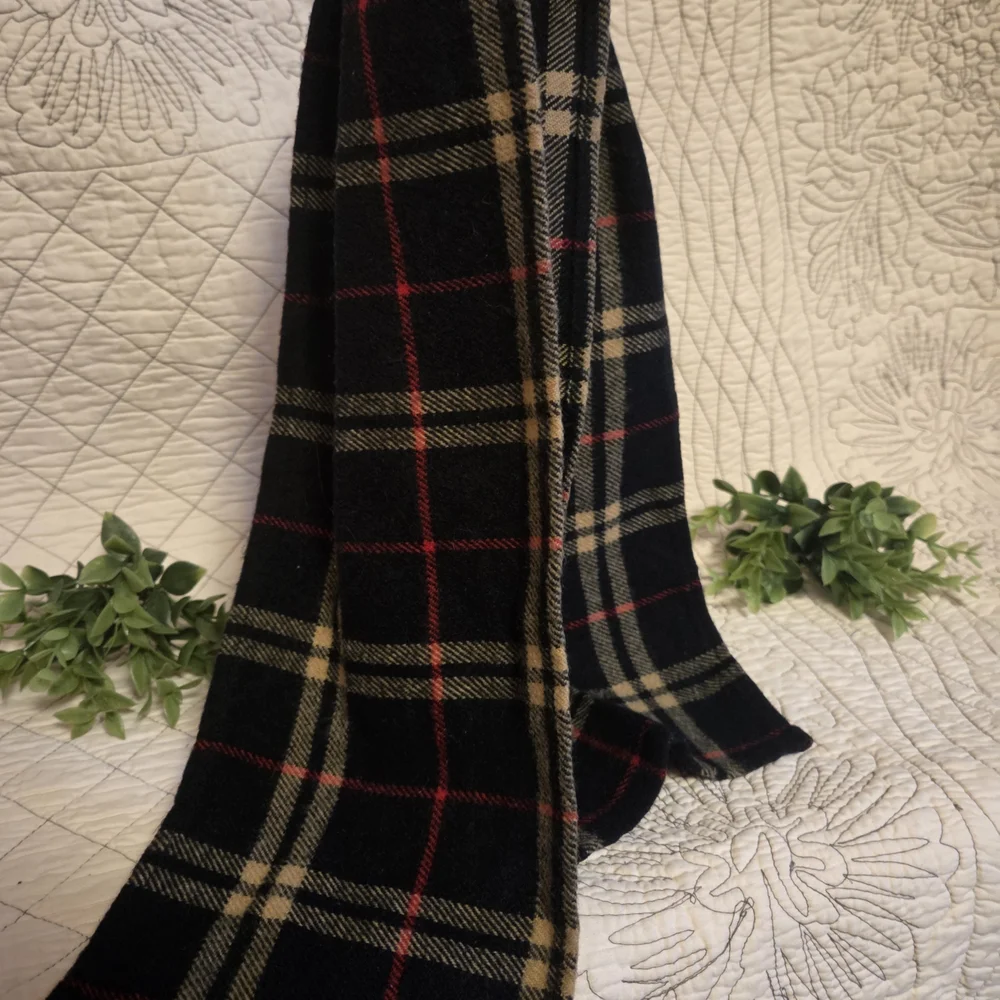 Classic Plaid Winter Scarf Black Tan Red Tartan Acrylic Long Scarf
